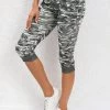Sage Green Camouflage Print Mid Waisted Capri Leggings