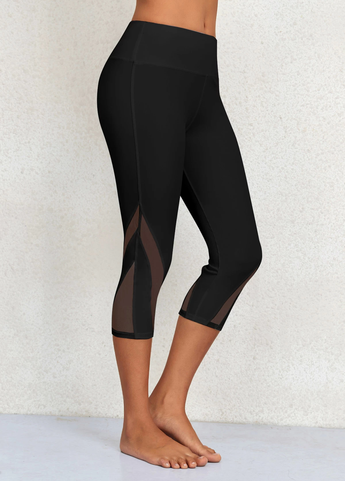 Black Mid Waisted Capri Elastic Waist Leggings - Image 3