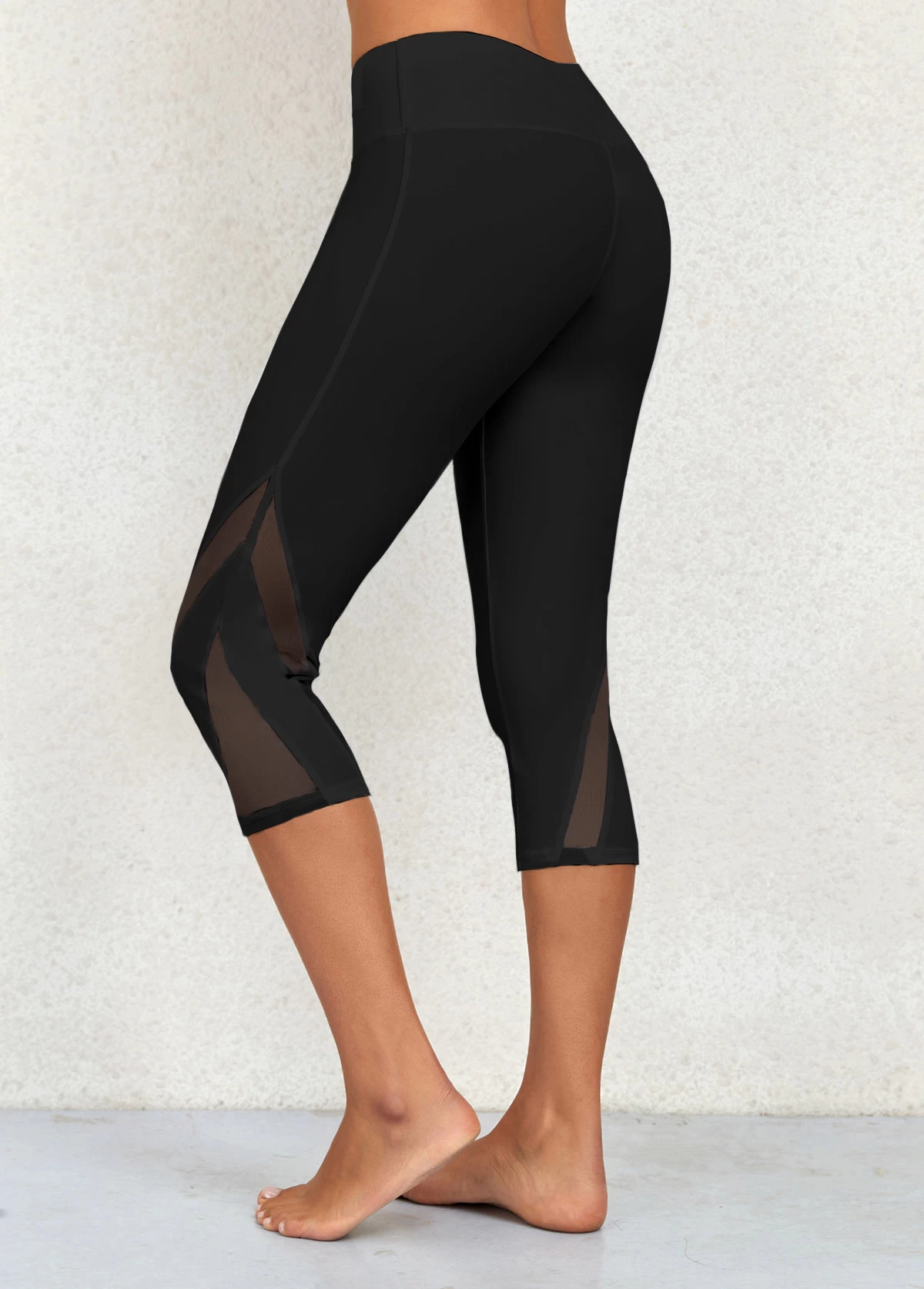 Black Mid Waisted Capri Elastic Waist Leggings - Image 2