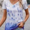 Blue Leaf Print Short Sleeve T Shirt
