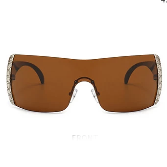 Dark Camel Oversized Patchwork Large Frame Sunglasses - Image 2