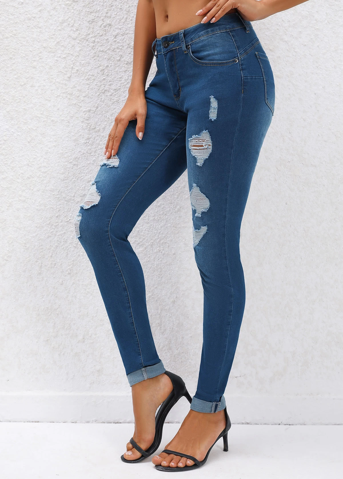 Navy Pocket Jogger Button Fly Mid Waisted Jeans - Image 5