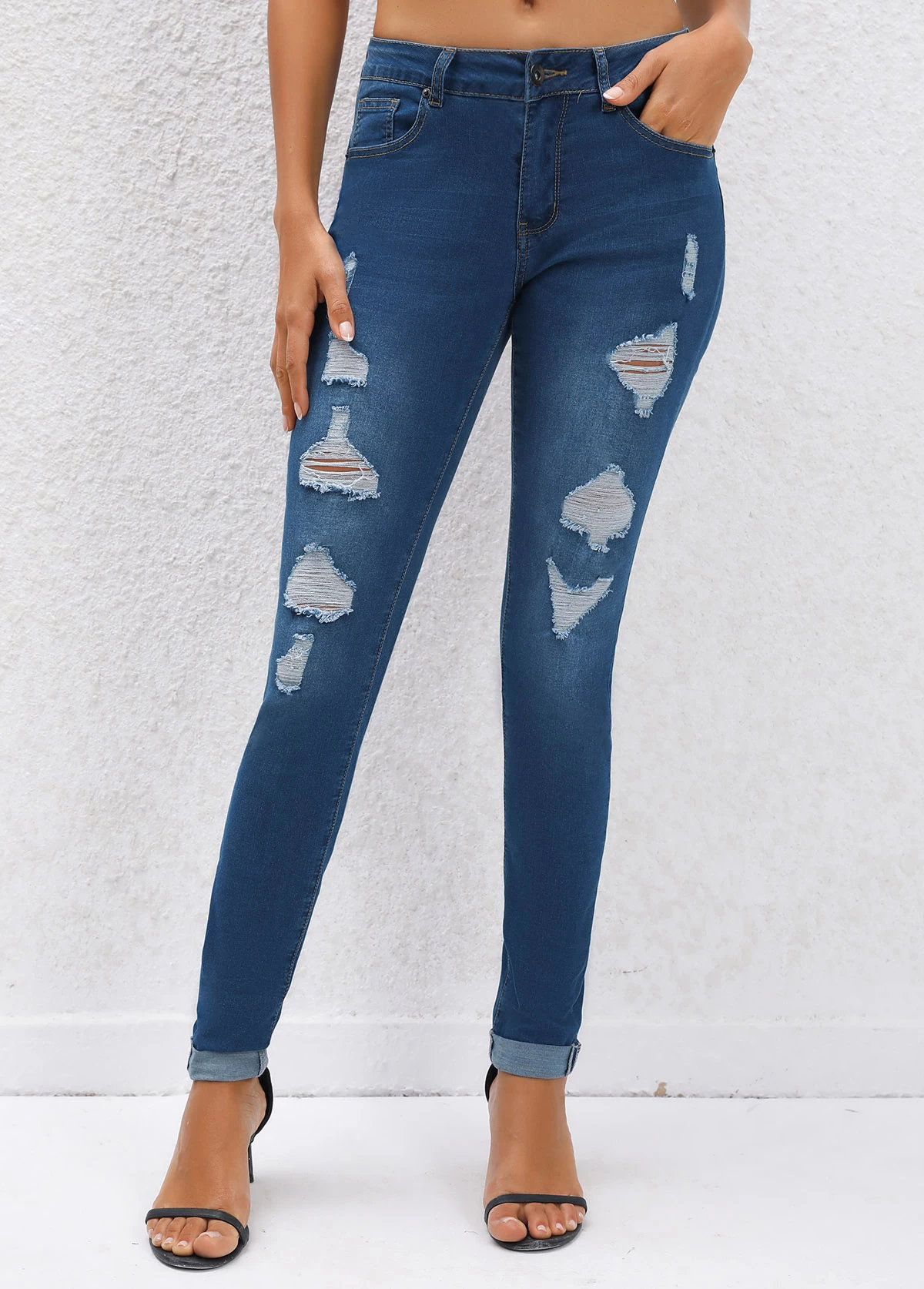 Navy Pocket Jogger Button Fly Mid Waisted Jeans - Image 4