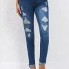 Navy Pocket Jogger Button Fly Mid Waisted Jeans