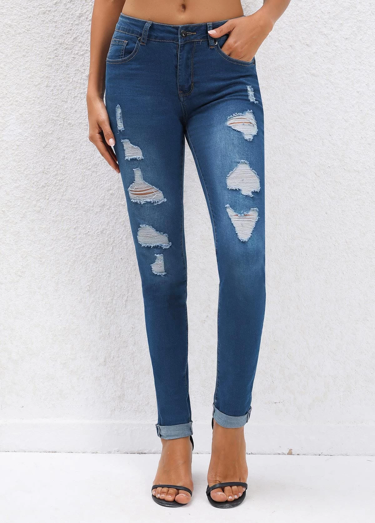 Navy Pocket Jogger Button Fly Mid Waisted Jeans