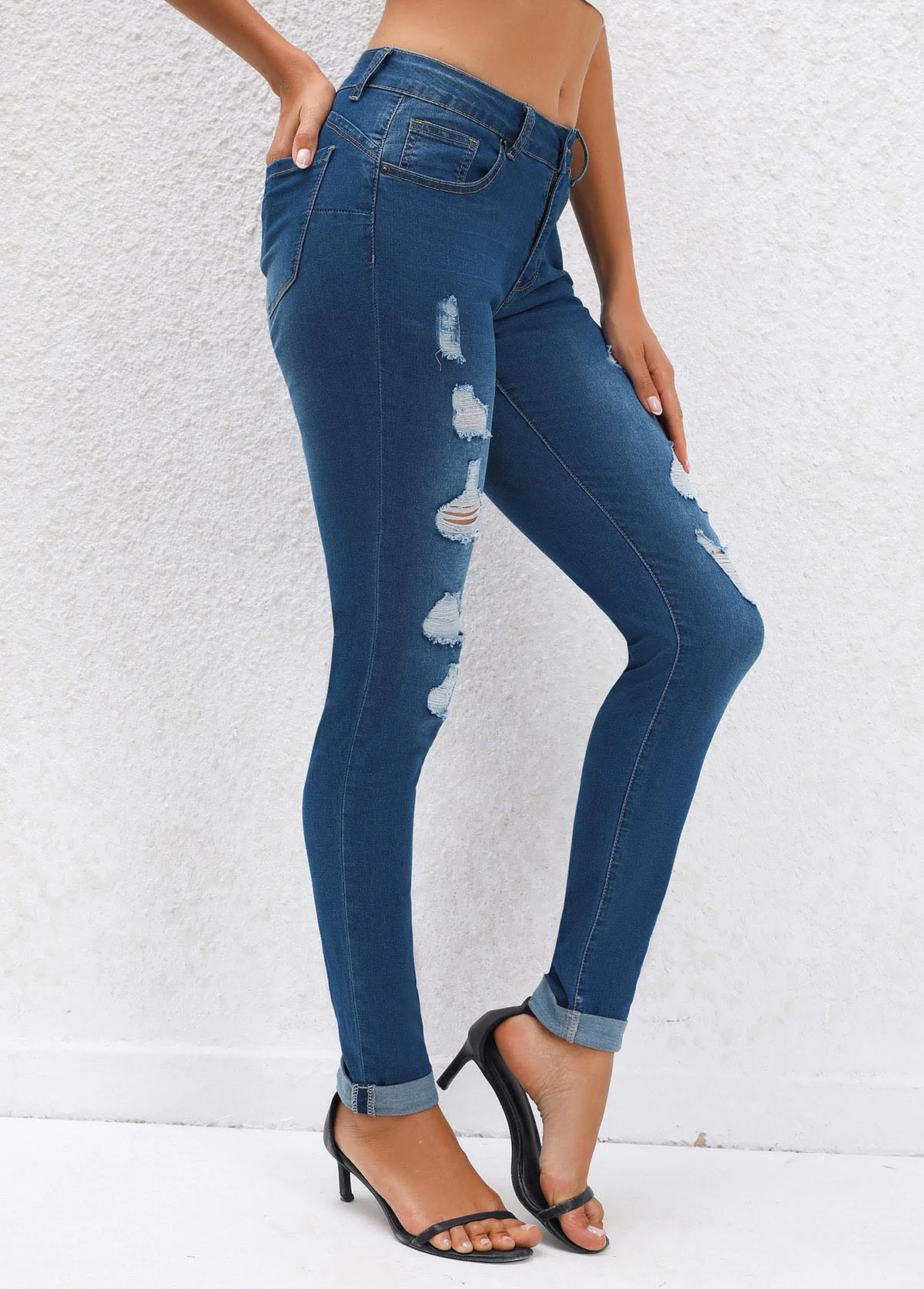 Navy Pocket Jogger Button Fly Mid Waisted Jeans - Image 3