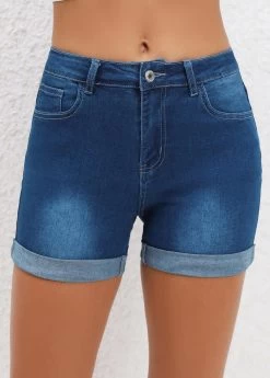 Navy Pocket Regular Button Fly Mid Waisted Shorts