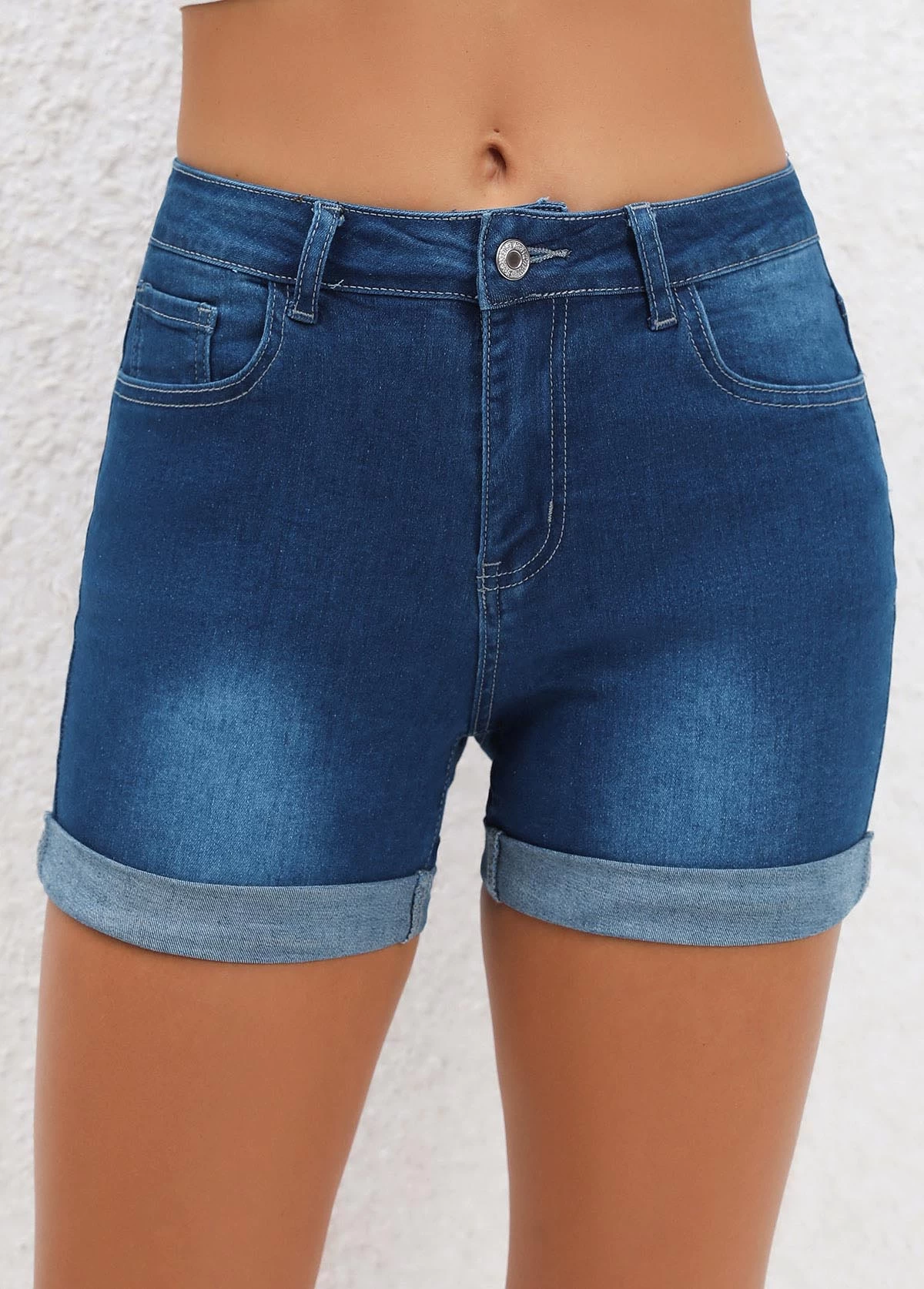 Navy Pocket Regular Button Fly Mid Waisted Shorts