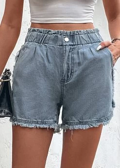 Blue Pocket Button Fly High Waisted Denim Shorts