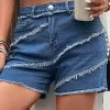 Pocket Patchwork Regular Button Fly Denim Shorts