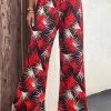 Red Lightweight Leaf Print Elastic Waist Pants