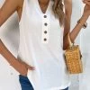 White Button V Neck Tank Top