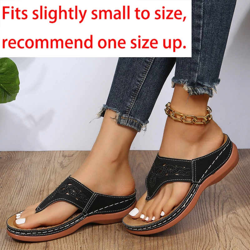 Faux Leather Black Toe Post Falt Flip Slippers - Image 3