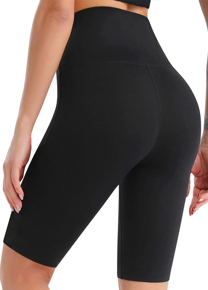 Black High Waisted Short Elastic Waist Leggings - Image 2