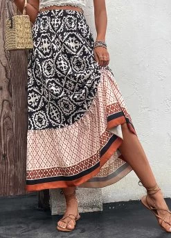 Multi Color Patchwork Tribal Print Maxi Skirt