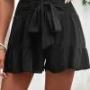 Black Bowknot Elastic Waist High Waisted Shorts