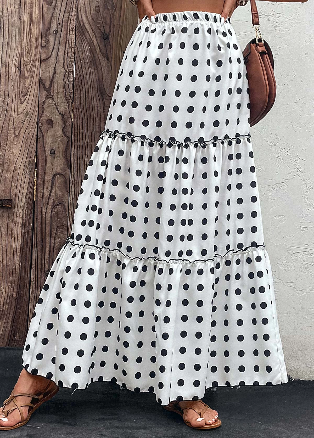 White Ruched Polka Dot A Line Skirt - Image 4