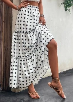White Ruched Polka Dot A Line Skirt