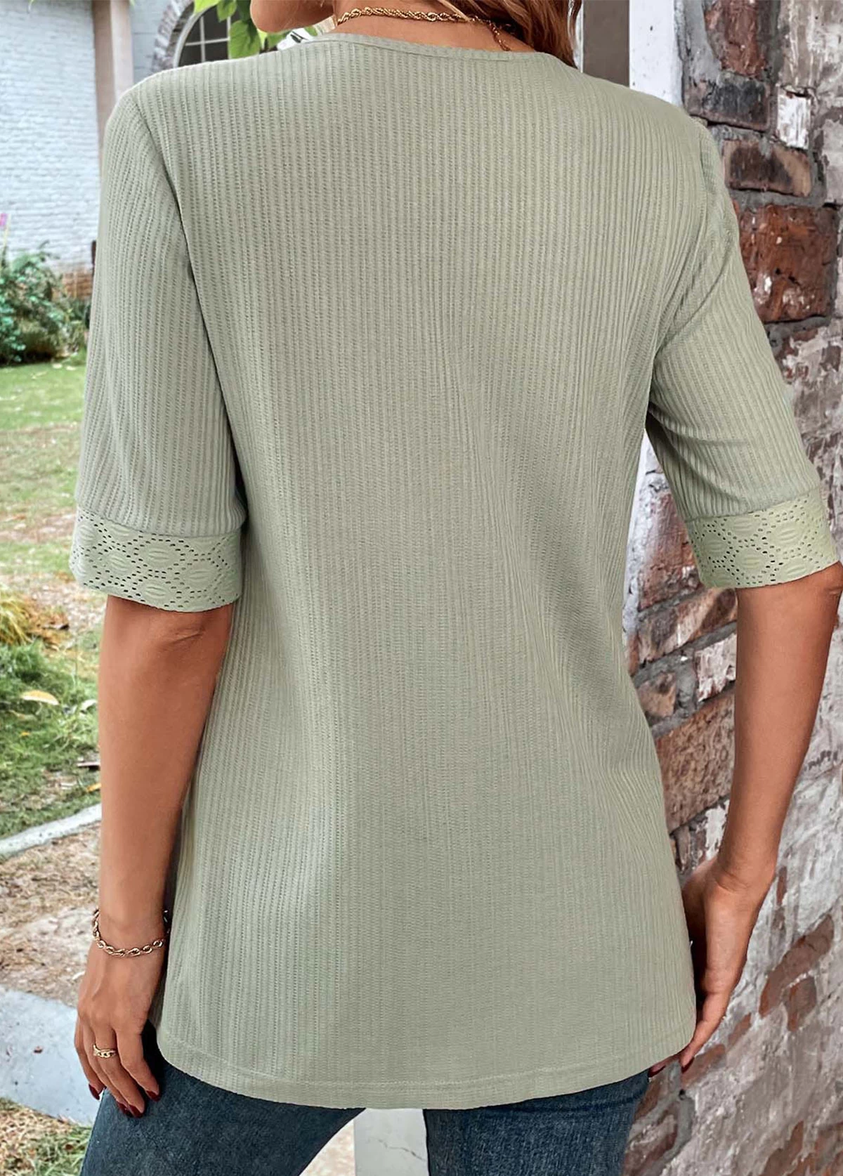 Sage Green Fake 2in1 Half Sleeve T Shirt - Image 2