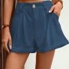 Blue Pocket Button Fly High Waisted Shorts