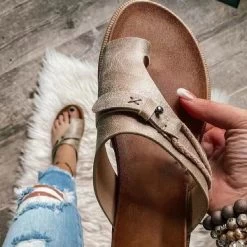 Light Coffee Toe Post Falt Asymmetric Flip Flops