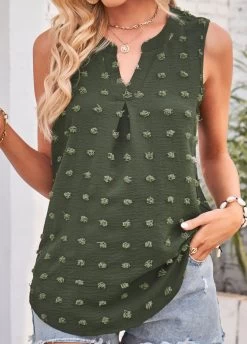 Green Split Polka Dot Detail Tank Top