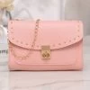 Pink Turnlock Chains Rivet Shoulder Bag