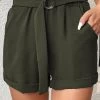 Green Pocket Belted Regular Elastic Waist Shorts