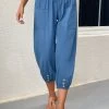 Blue Pocket Elastic Waist High Waisted Jogger Pants