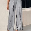 Grey Smocked Graffiti Print Elastic Waist Pants