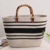 White Striped Open Contrast Hand Bag