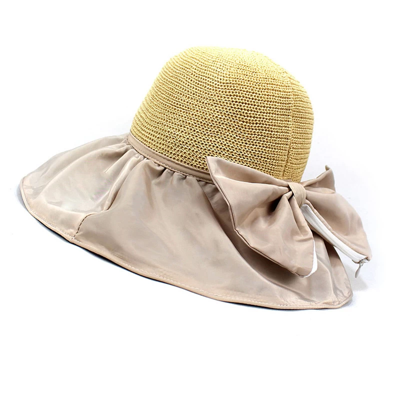 Beige Bowknot Design Patchwork Visor Hat