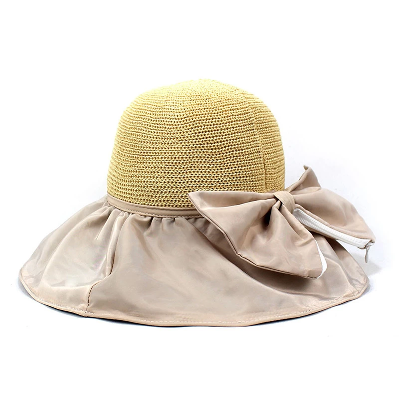 Beige Bowknot Design Patchwork Visor Hat - Image 3