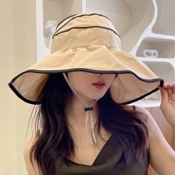 Light Coffee Contrast Stitch String Visor Hat