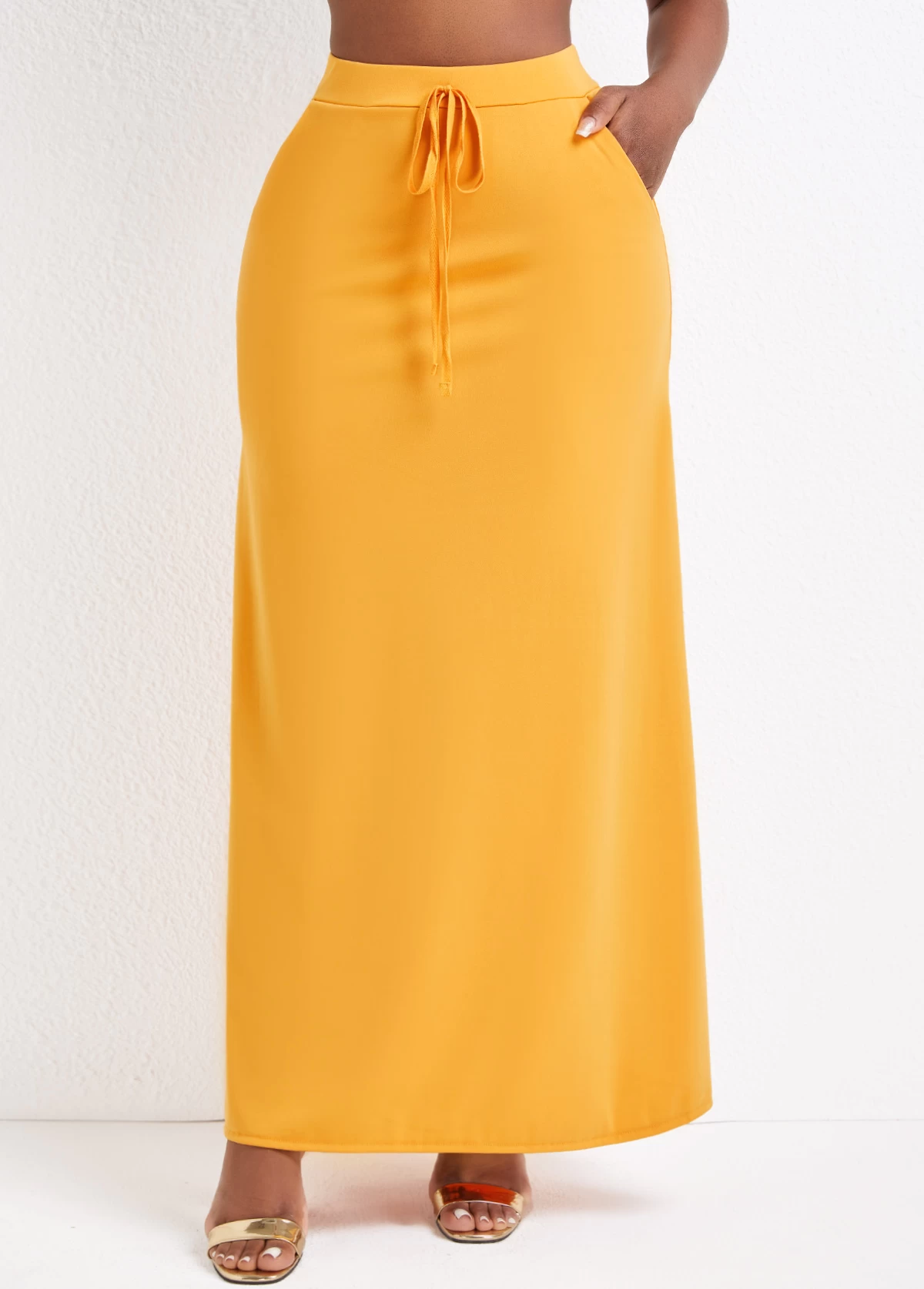 Ginger Pocket A Line Drawastring Maxi Skirt