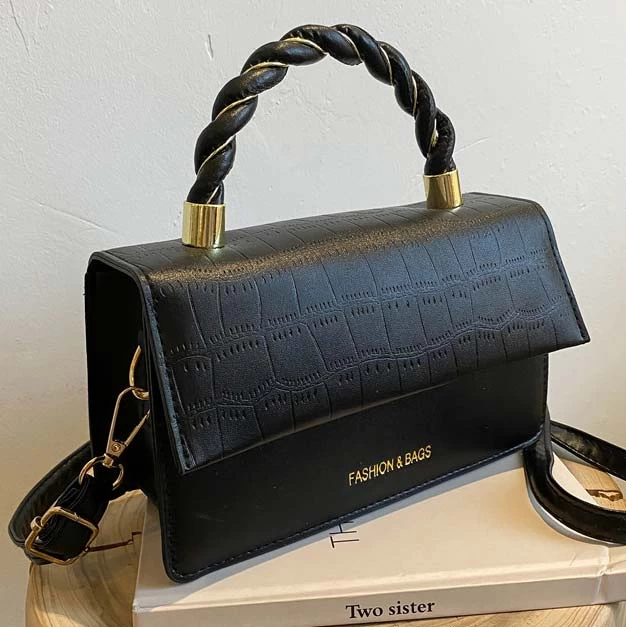 PU Detail Black Magnetic Crossbody Bag