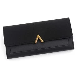 Metal Ring Detail Black Hasp Wallet