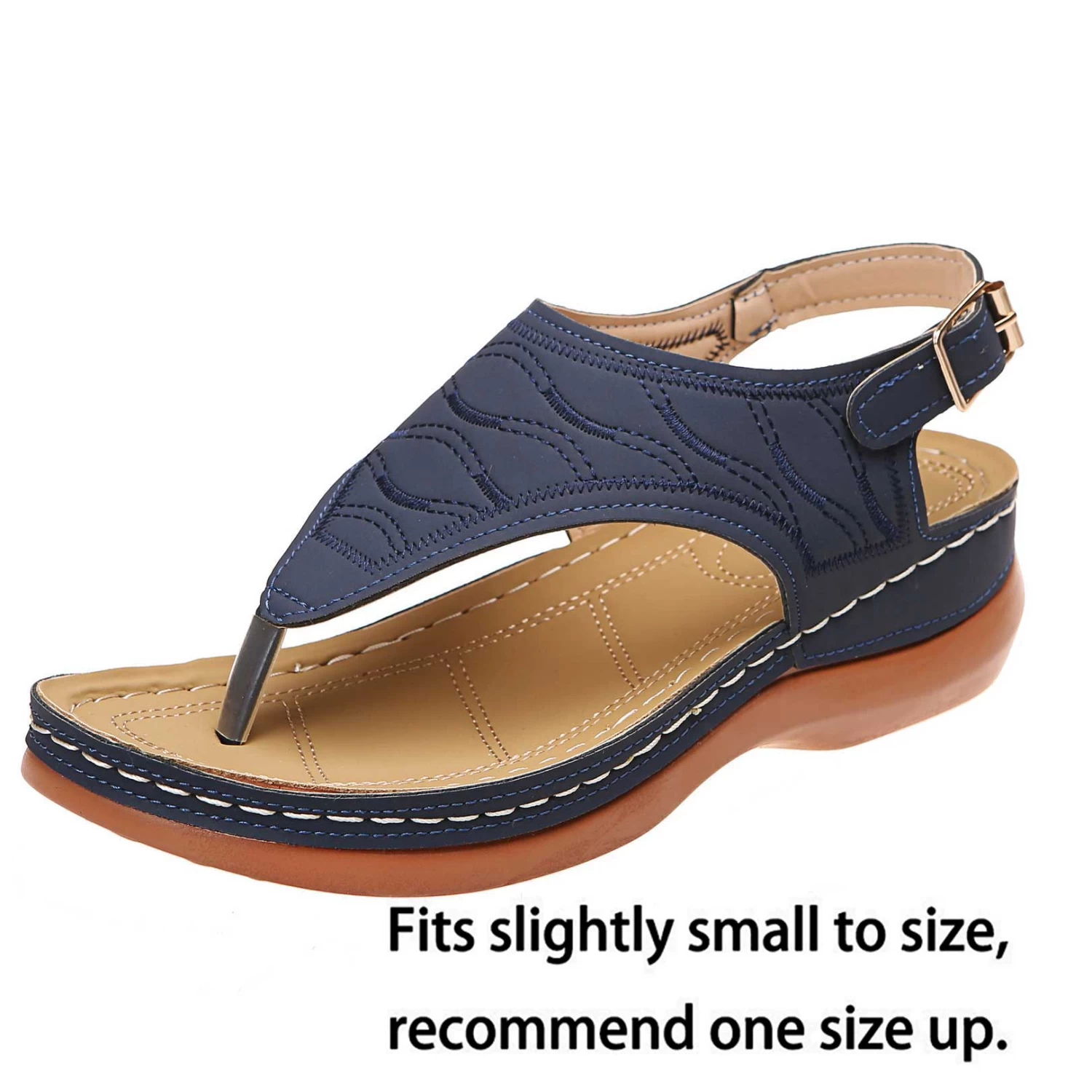 Navy Toe Post Mid Heel Sandals - Image 4