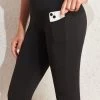 Black Mid Waisted Knee Length Elastic Waist Leggings