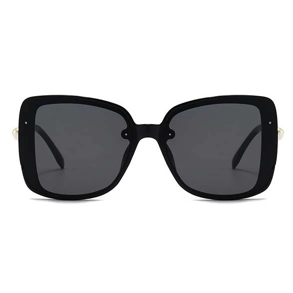 Plastic Detail Geometric Pattern Black Sunglasses - Image 2