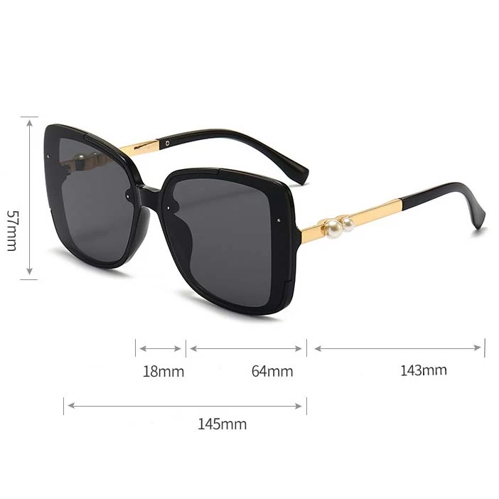 Plastic Detail Geometric Pattern Black Sunglasses - Image 4