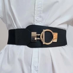 Metal Ring Detail Black Faux Leather Belt
