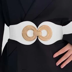 White Faux Leather Circular Ring Belt