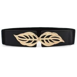 Black Faux Leather Leaf Design Belt
