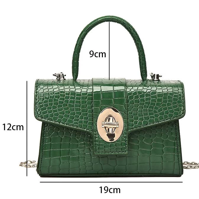 PU Detail Green Turnlock Chains Hand Bag - Image 3