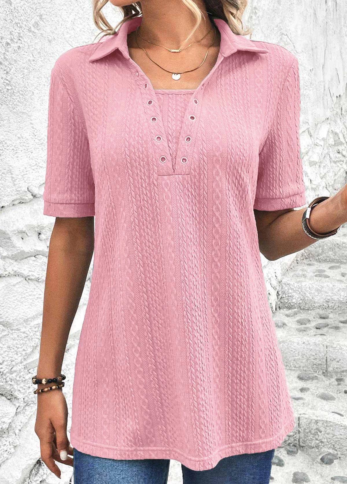 Pink Eyelet Short Sleeve T Shirt - Image 4