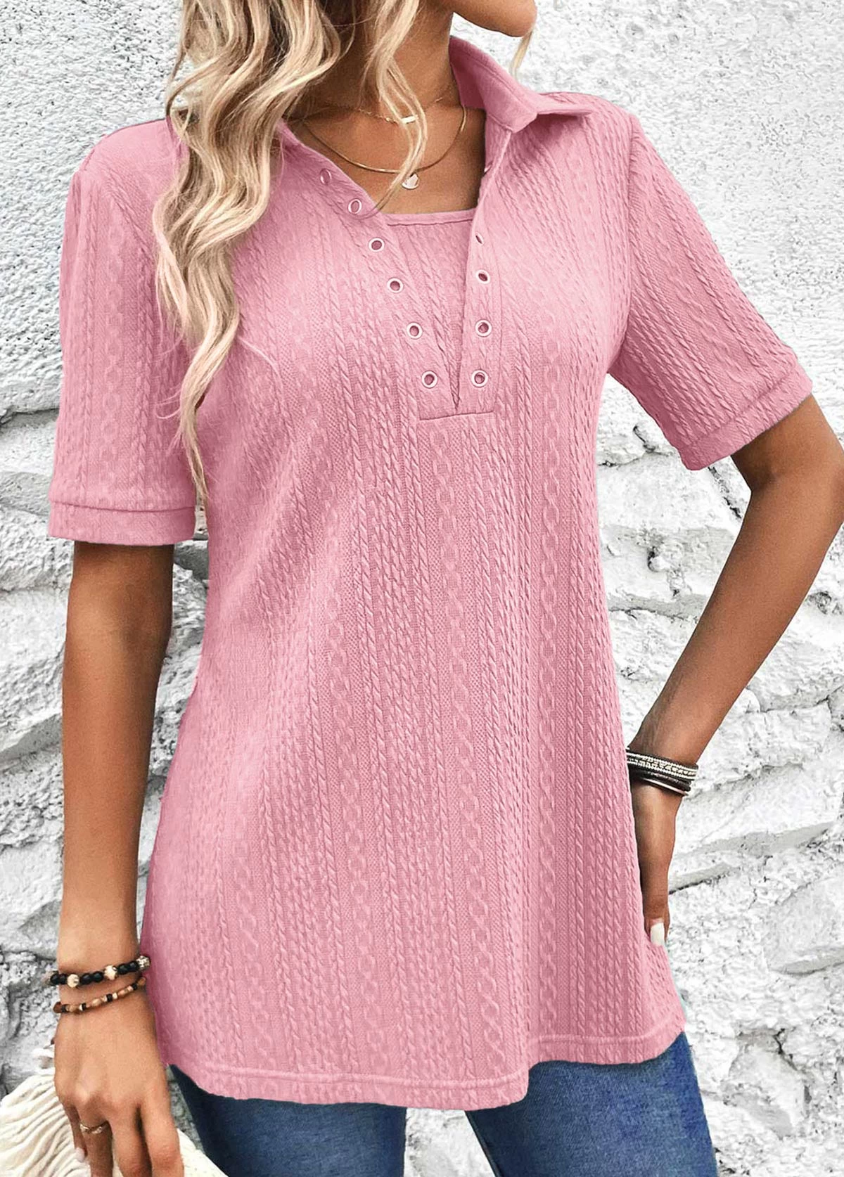 Pink Eyelet Short Sleeve T Shirt - Image 3