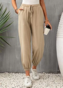 Light Camel Pocket Drawastring High Waisted Jogger Pants