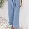Dusty Blue Pocket Elastic Waist High Waisted Pants