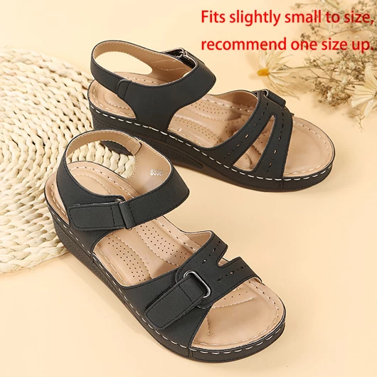 Black Velcro Peep Toe Mid Heel Sandals - Image 3
